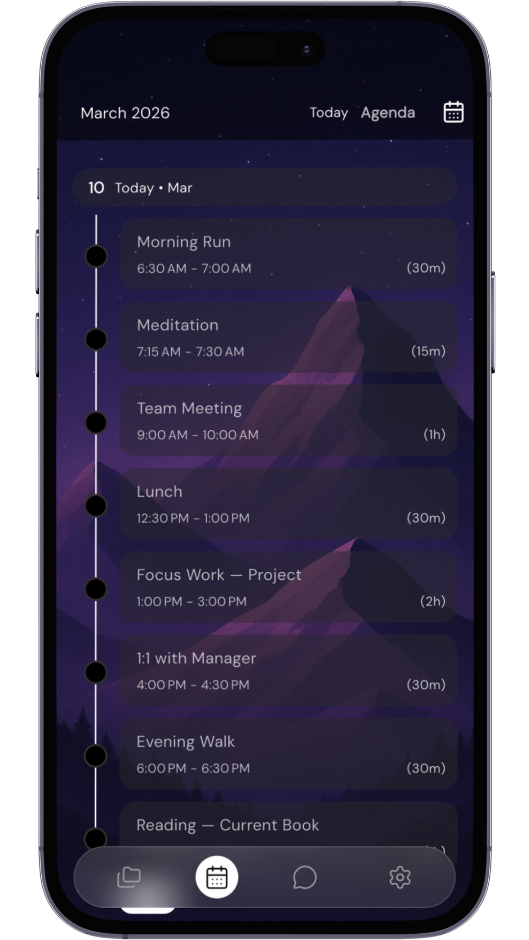 Agenda view with organized task list