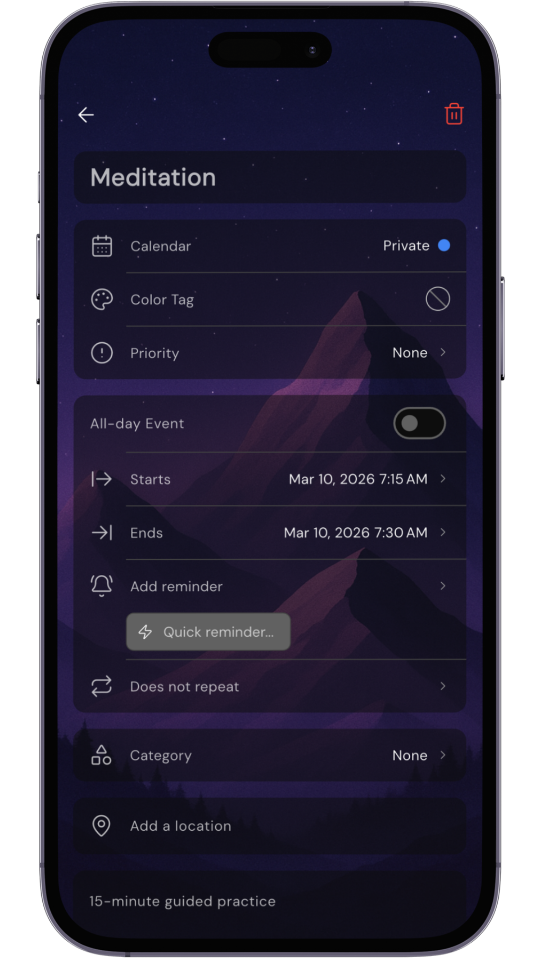 Kaizen task editor showing the clean interface