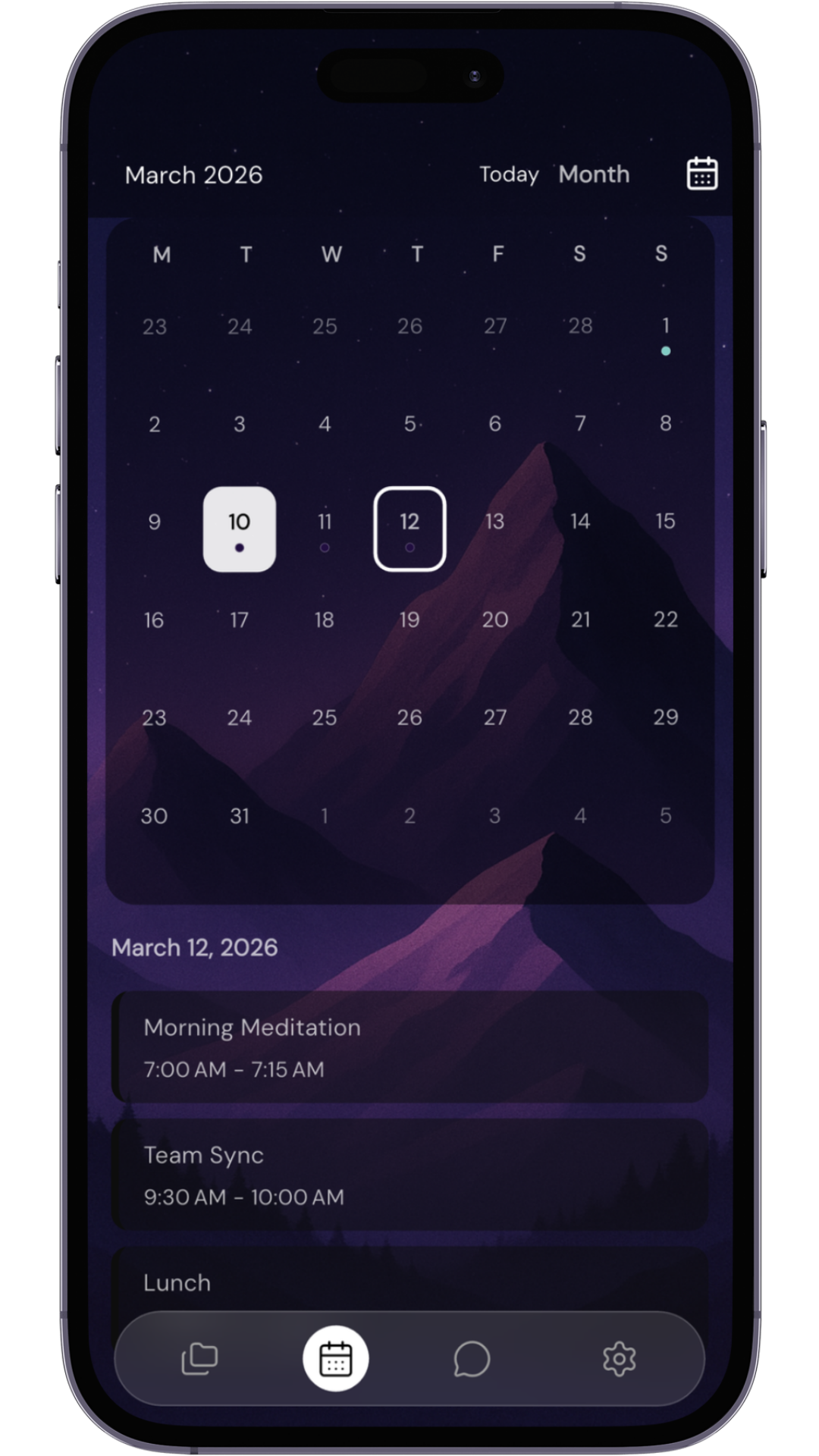 Month view calendar with task integration